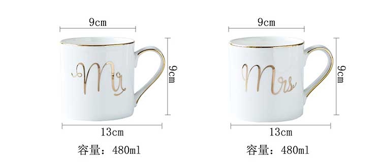 Lekoch Bone Ceramic Mug Cup Grey Pink Colors Mr and Mrs Travel Mug white Pattern Gold handle Tea Milk Cups and Mugs Gifts