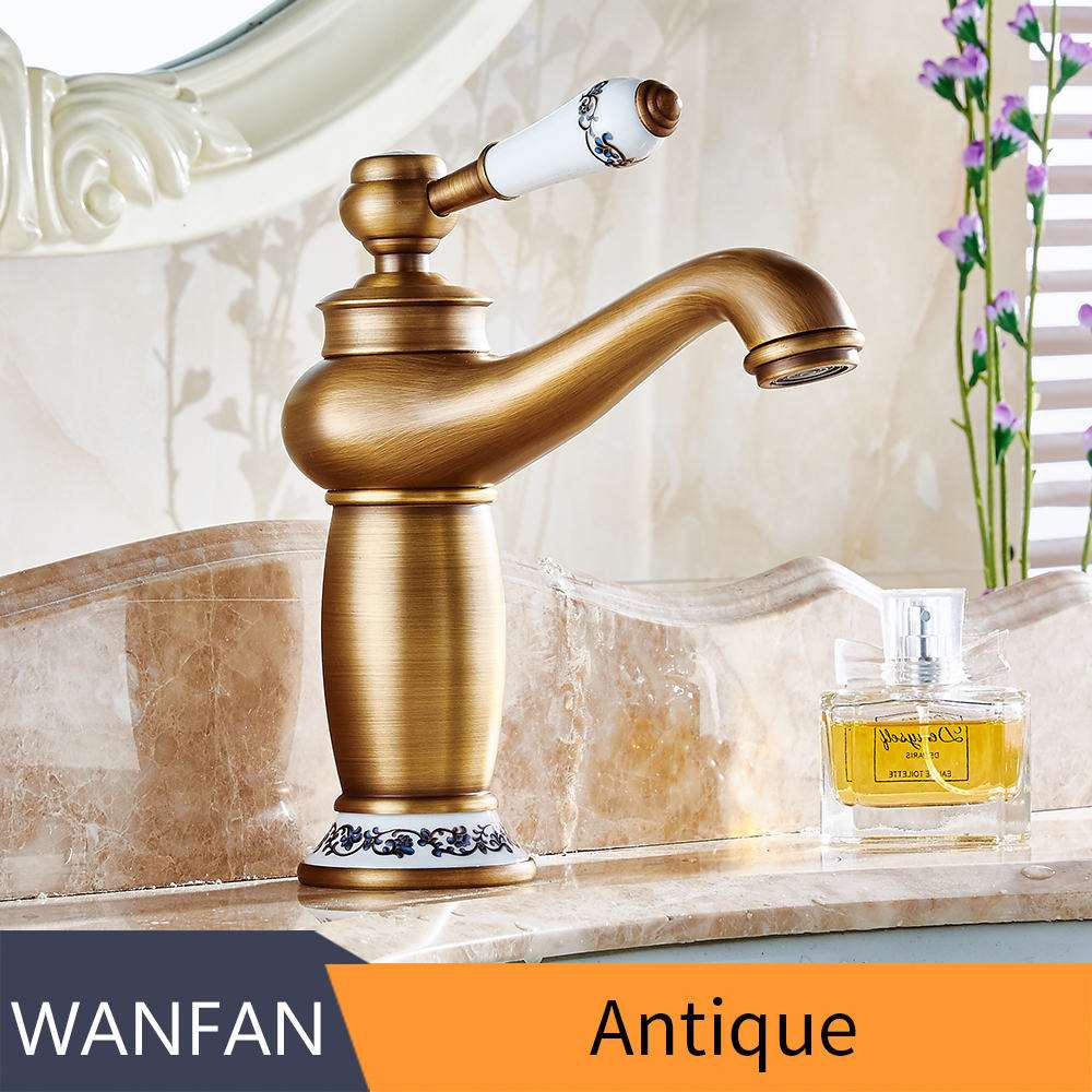 Hot and Cold Golden Platform Basin Head Heightening Hot and Cold Faucet Copperquality Assurance of Modern Simple Luxury Stainless Steel European Style Full Copper Basin Faucet Luxury and Ancient Cla 
