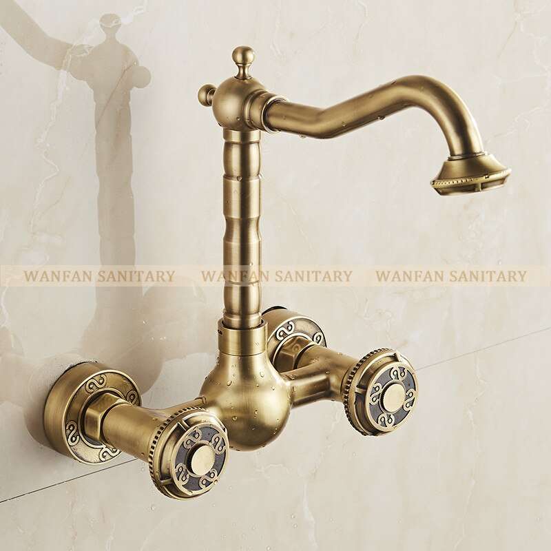 Antique Brass Bathroom Basin Faucet Kitchen Swivel Single Handle Tap-Bronze 