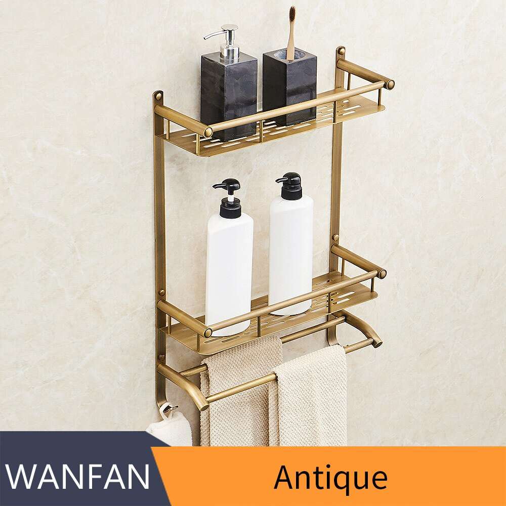 Details about   Antique Brass Bathroom Sundries Holder Soap Shampoo Rectangle Basket Shelf 