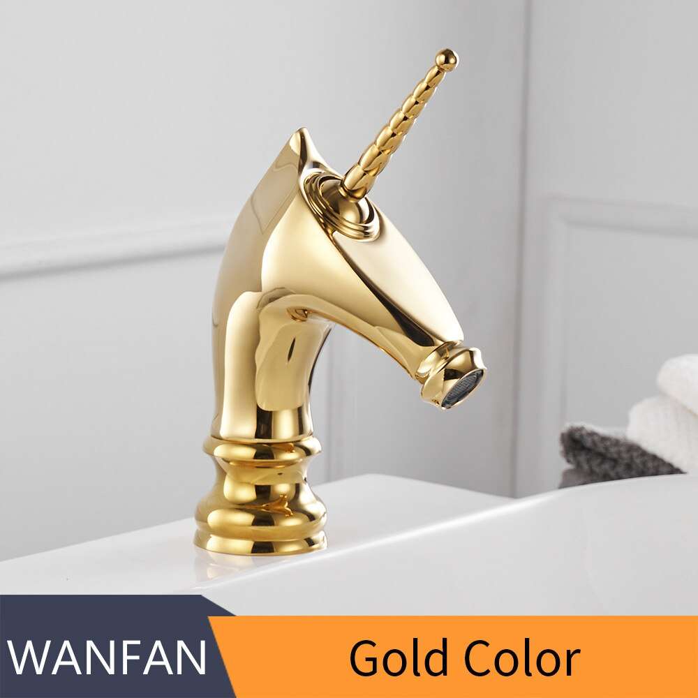 Basin Faucets Unique Fashion Bathroom Horse Head Faucet Golden Brass Deck  Mounted Single Long Handle Toilet Mixer Taps 855753