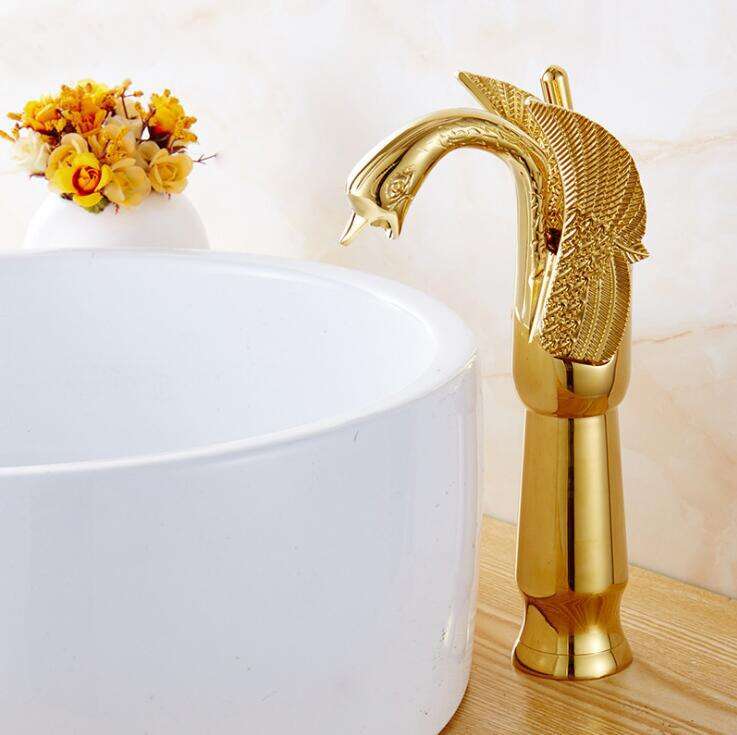 Swan Design Spout Bathroom Basin Mixer Taps Single Lever/Hole Hot&Cold Faucet 