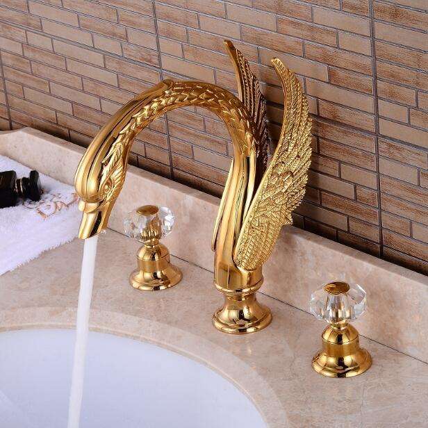 Art Gold/Black Finish 3 Pcs Swan Basin Faucet Little Swan Handle Faucet  Bathtub Faucet High-Grade Classical XR8230