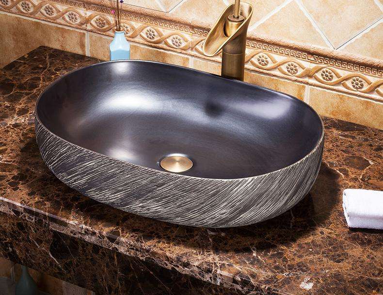 Luxury Oval Porcelain Wash Basin Sink Ceramic Counter Top Bathroom Art - Bathroom Porcelain Wash Sink