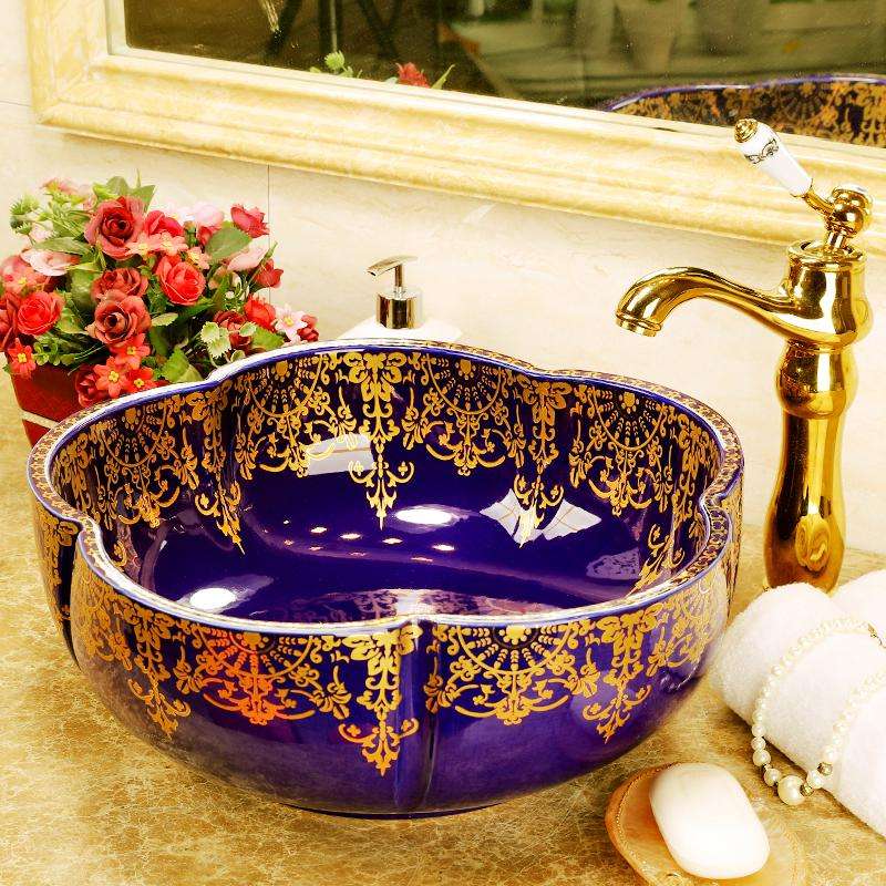 Luxury Artistic Europe Style Counter Top Porcelain Wash Basin Bathroom Sinks Ceramic Art Painted - Bathroom Porcelain Wash Sink