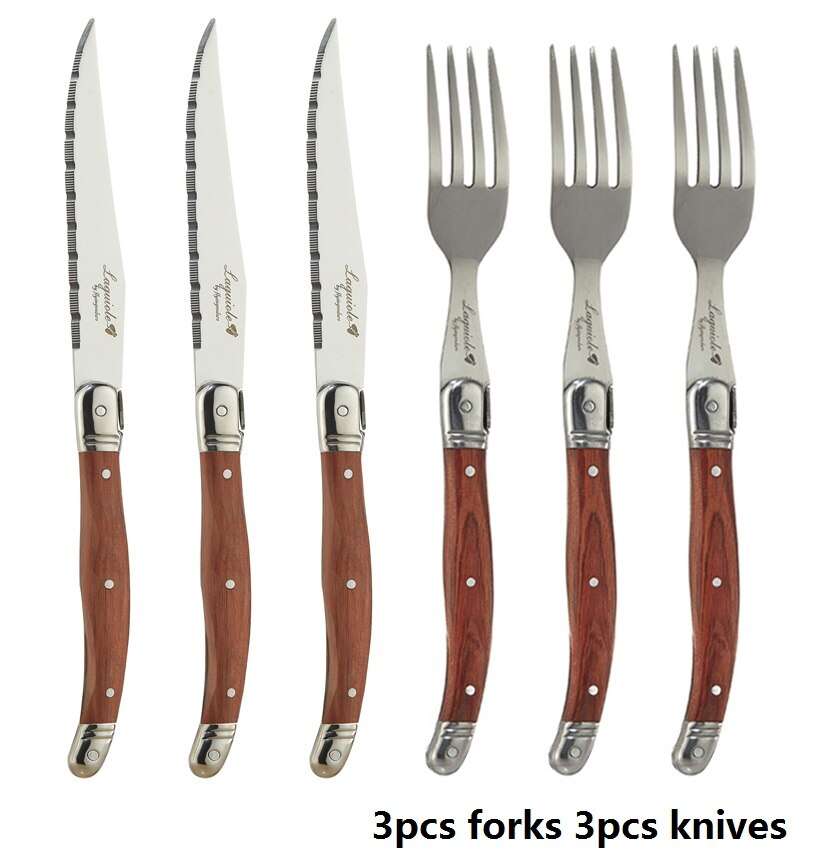 Steak Knives & Forks 6 Person Set Wooden Handles REDUCED TO CLEAR 