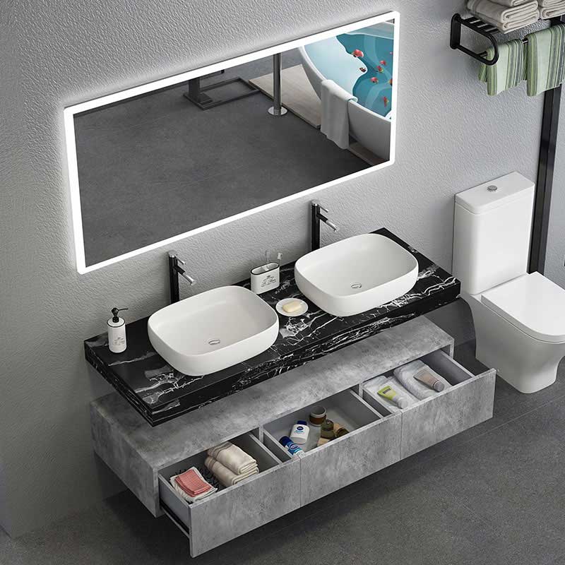 Luxury Modern 60" Floating Bathroom Vanity Set Wall Mount Vessel Single